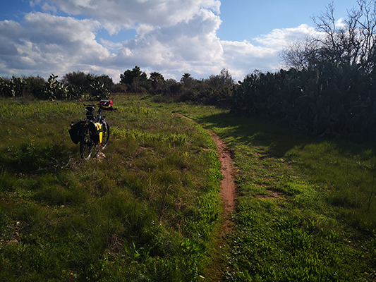 Sentiero in terra rossa e bicicletta